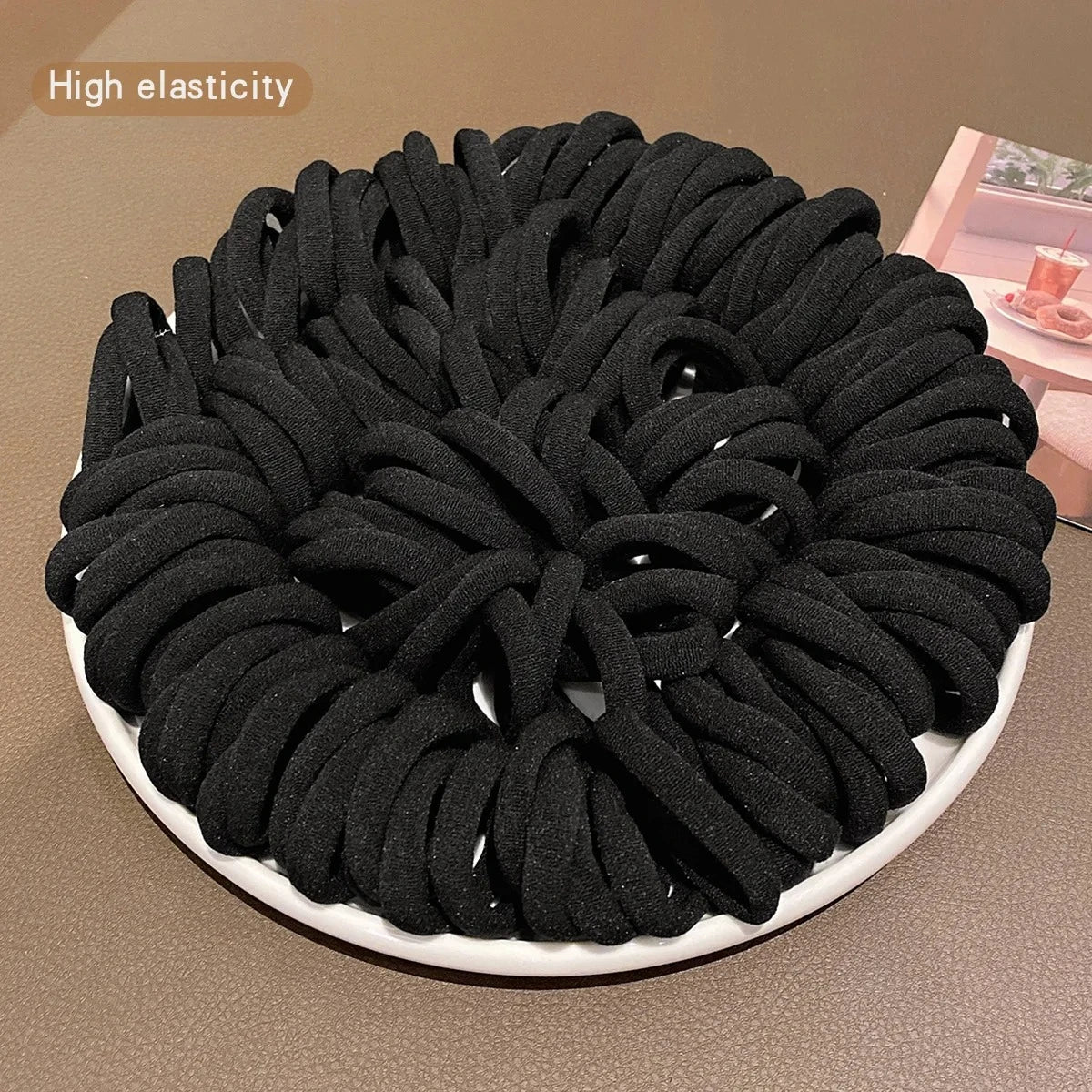 50/100pcs Boho Seamless Elastic Hair Ties-Thick Comfortable & Durable Ponytail Holders for Women - Solid Color Hair Accessories