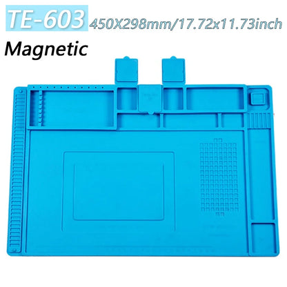 Magnetic Mat Silicone Work Mat Soldering Station Mat Heat Resistant 932°F Anti-Static for Electronic Phone Laptop Watch Repair