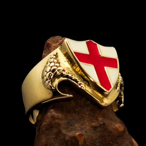 Men's Brass Shield Ring – Red Cross Signet