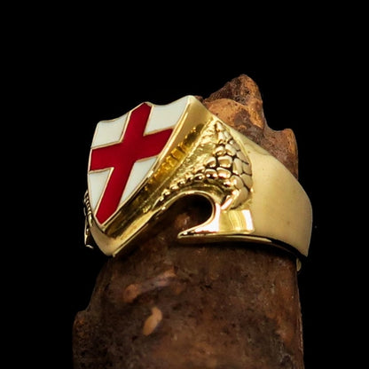 Men's Brass Shield Ring – Red Cross Signet