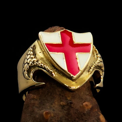 Men's Brass Shield Ring – Red Cross Signet