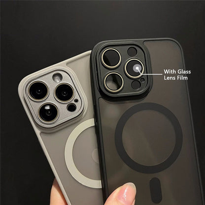 Luxury Matte Armor For Magsafe Magnetic Wireless Charging Case For iPhone 11 12 13 14 15 16 17 Air Pro Max Plus Shockproof Cover