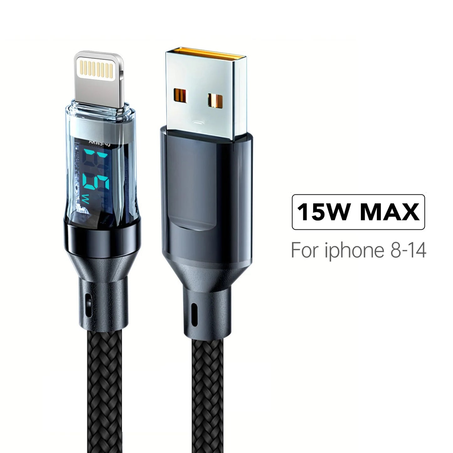 OOZCC LCD Watt Display Cable, Max 120W Super Fast Charging USB Type C Cable Data Transfer, USB A to Lightning for IPhone14 Pro