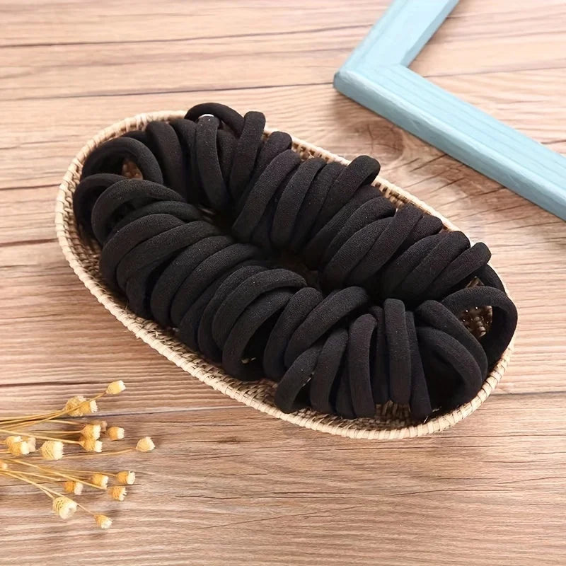 50/100pcs Boho Seamless Elastic Hair Ties-Thick Comfortable & Durable Ponytail Holders for Women - Solid Color Hair Accessories